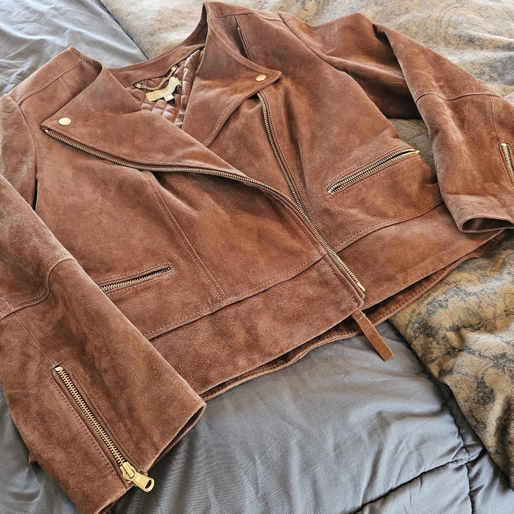 Suede Jacket Chic Zippers TALBOTS 12P
